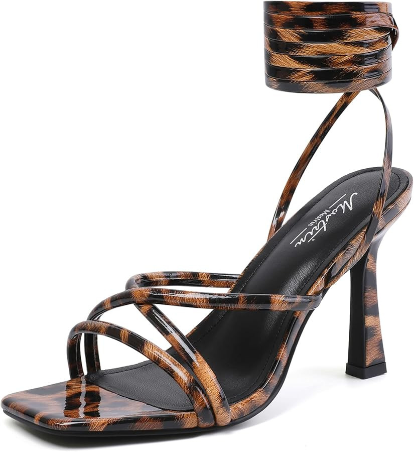 Mostrin Womens Sandals Strappy Heels for Women Lace Up Square Open Toe Heels Tie Up High Heeled S... | Amazon (US)