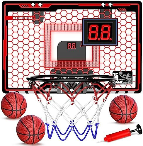 HopeRock Indoor Basketball Hoop for Kids, Over The Door Mini Basketball Hoops, with LED Light, Sc... | Amazon (US)