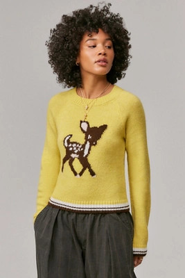 UO Yellow Deer Motif Jumper - Yellow M at Urban Outfitters | Urban Outfitters UK