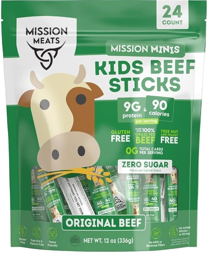 Mission Meats Kids Beef Sticks, 100% Grass Fed, Healthy Snacks for Kids, Zero Sugar, 9g Protein p... | Amazon (US)