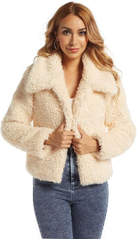 SUGAR POISON Women Winter Coats 2021 Women's Long Sleeve Fluffy Faux Fur Warm Coat Sherpa Jacket ... | Amazon (US)