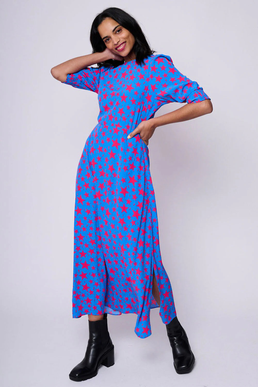 Blue with Pink Star Midi Dress | Scamp & Dude