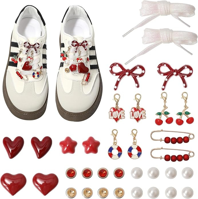 34Pcs Flower Shoe Charms for Sneakers Girls, Shoe Lace Charms Clips, Pearl Bows DIY Shoelace Char... | Amazon (US)