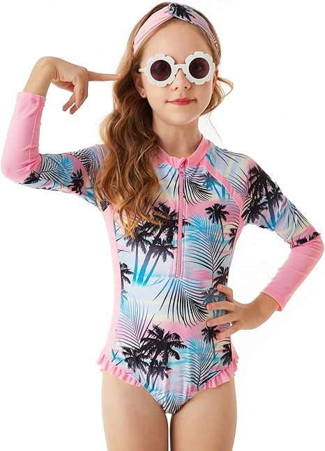 GRACE KARIN Girls Swimsuit One Piece Rashguard Swimwear Long Sleeve Bathing Suit | Amazon (US)