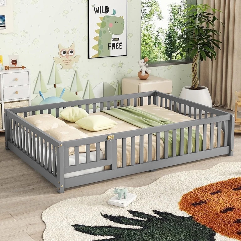 Bellemave Full Size Bed Floor Bed with Safety Guardrails and Door, loor Bed with Bed Slats Sturdy... | Walmart (US)