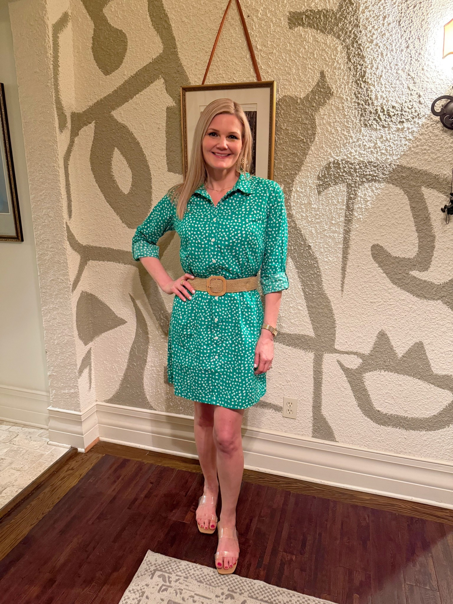 Spring-summer shirt dress. Comes with a self-tie belt but I replaced with this tan stretchy belt. Wearing the size 6  

#LTKOver40 #LTKootd #LTKTall