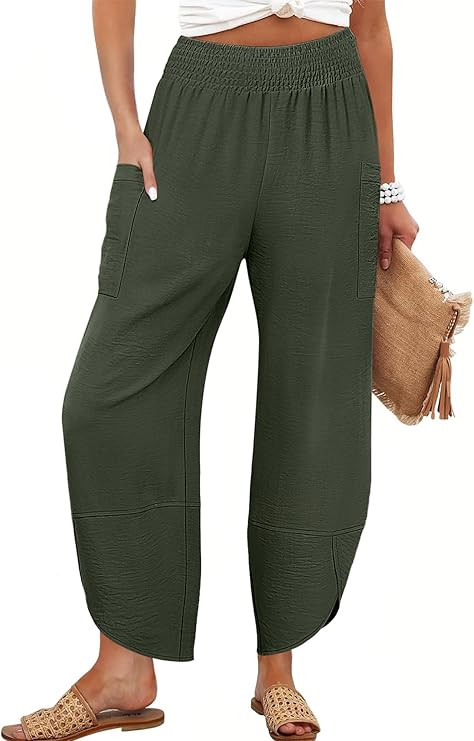 ANRABESS Womens Wide Leg Palazzo Capri Pants 2026 Summer Casual High Waisted Barrel Lounge Flowy ... | Amazon (US)