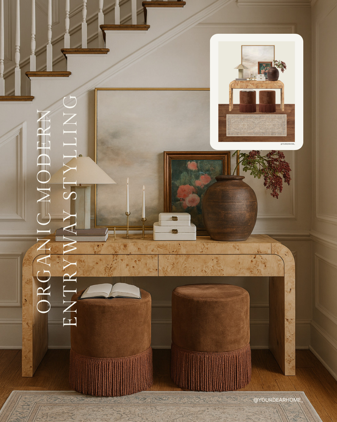 Burl wood has been having such a moment this year and it’s predicted to stay strong into 2026 too. 

Here’s an entryway I designed with all the rich textures I’m loving right now… burl wood, velvet, fringe details, soft brass, vintage-inspired art, and those organic, collected-over-time elements that make a space feel lived in and intentional.



 

#LTKHome