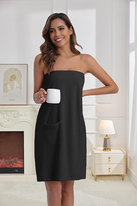 Waffle Robes For Women Bath Wraps Lightweight Knee Length Soft Shower Robe with Pocket S-L | Amazon (US)