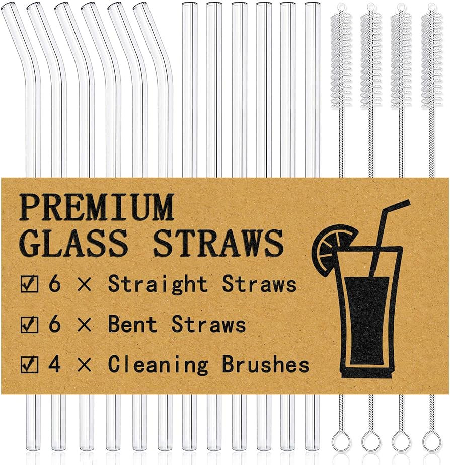 Piteno® 16-Pack Reusable Glass Straws Set, Clear Glass Drinking Straws, 8.5''x10MM, Set of 6 Str... | Amazon (US)
