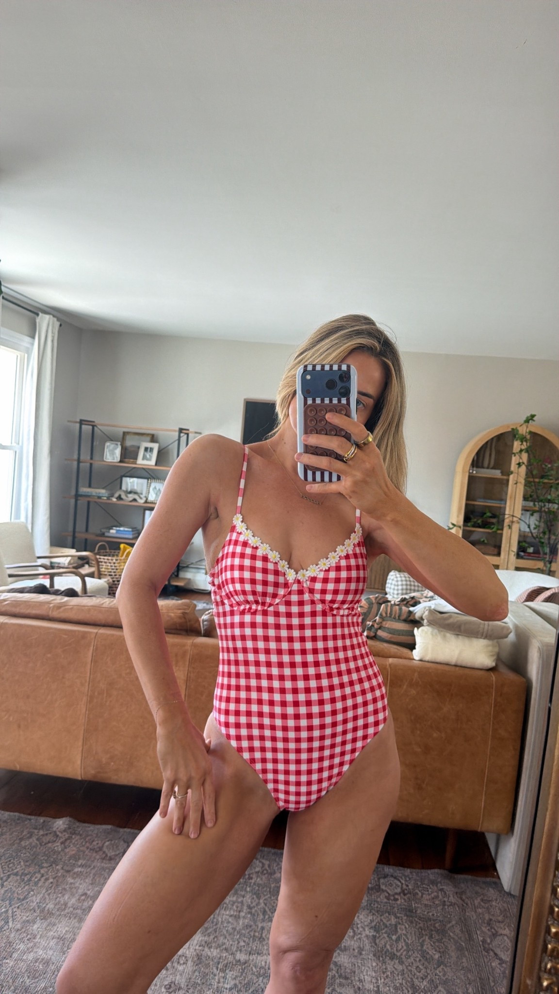 Wearing a small in this gingham one piece swimsuit from @walmart but could do medium!  

#LTKSwim #LTKOver40