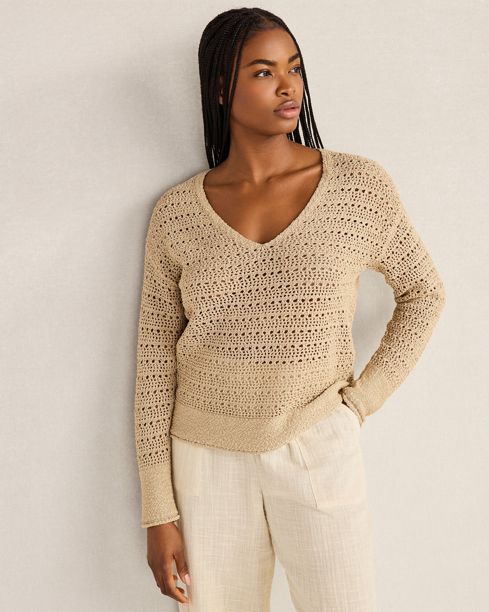 Textured Cotton V-Neck Sweater | Haven Well Within