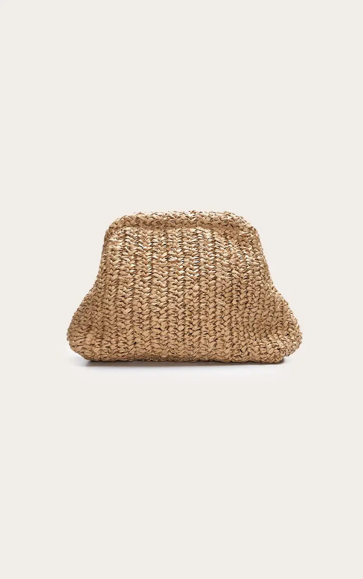 Natural Stone Slouchy Raffia Clutch | PrettyLittleThing UK