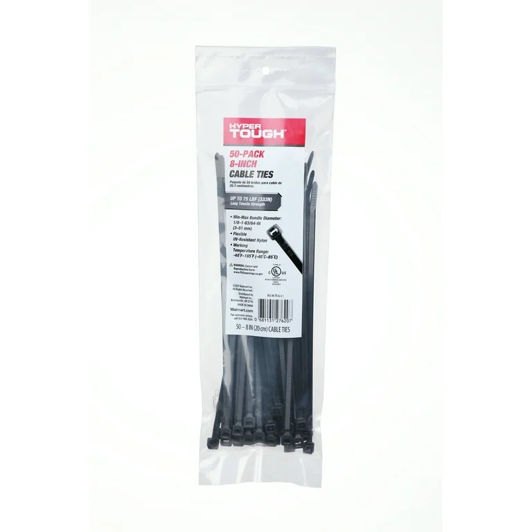 Hyper Tough 8 inch 75lb Cable Ties UV Resistant Black 50 Count | Walmart (US)