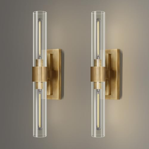 YUYI Brass Wall Sconces Set of Two, 22.8'' Gold Bathroom Sconces Wall Decor with Clear Glass Shad... | Amazon (US)