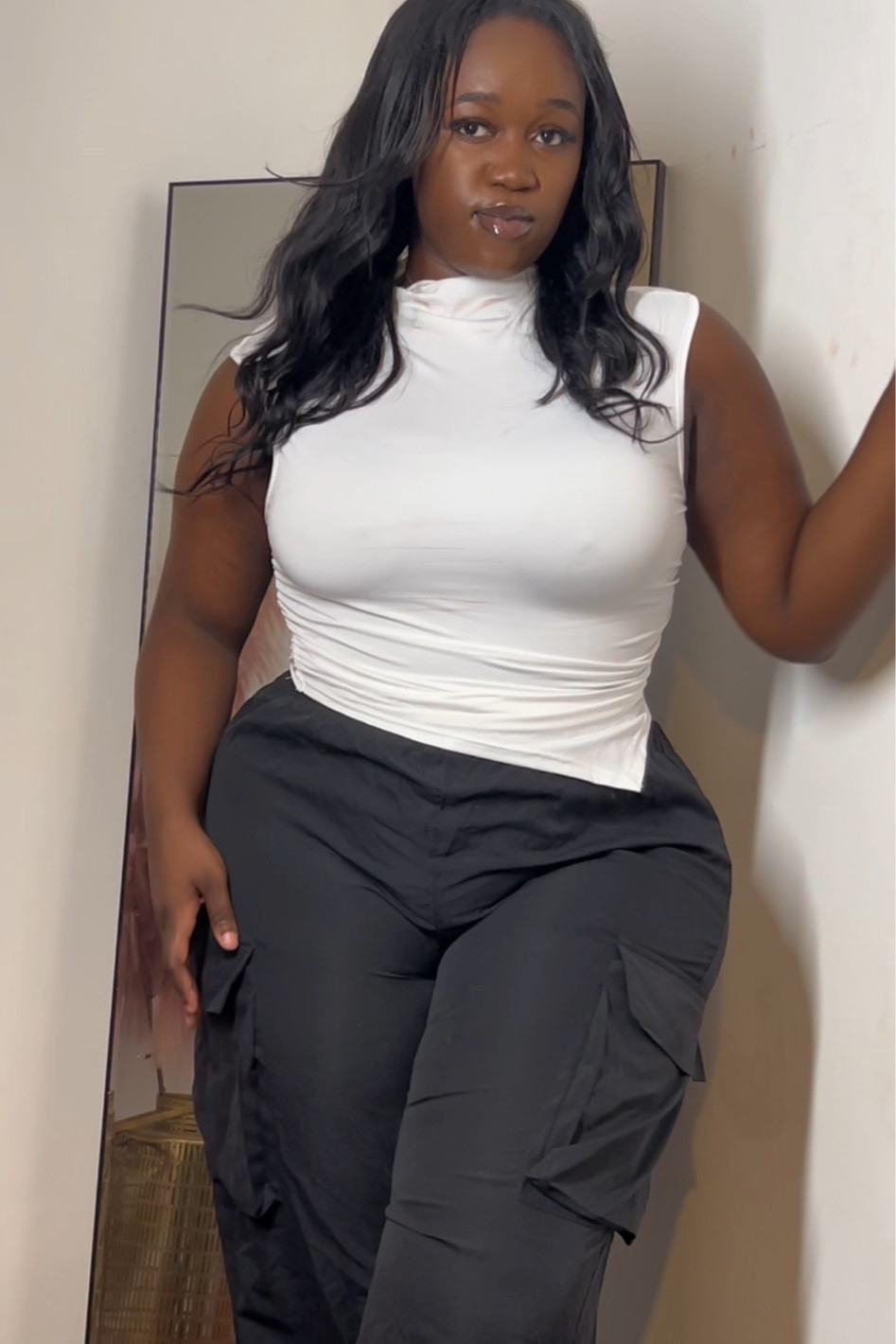 SHEIN SXY Plus Mock Neck Asymmetrical Hem Tee