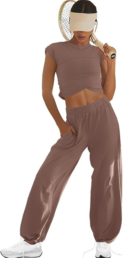 LAMISSCHE Womens Loungewear Set 2 Piece Outfits Sets Cropped Tops and Wide Leg Pants with Pockets... | Amazon (US)