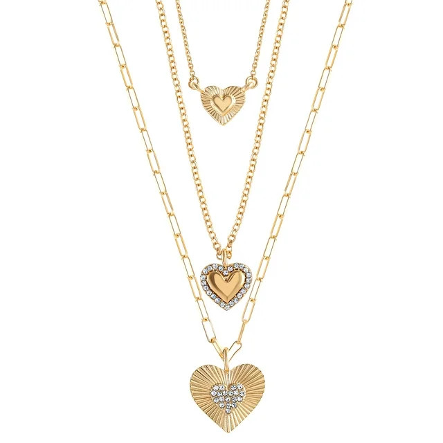 Jessica Simpson Fashion Gold Metal Layer Heart Necklace | Walmart (US)