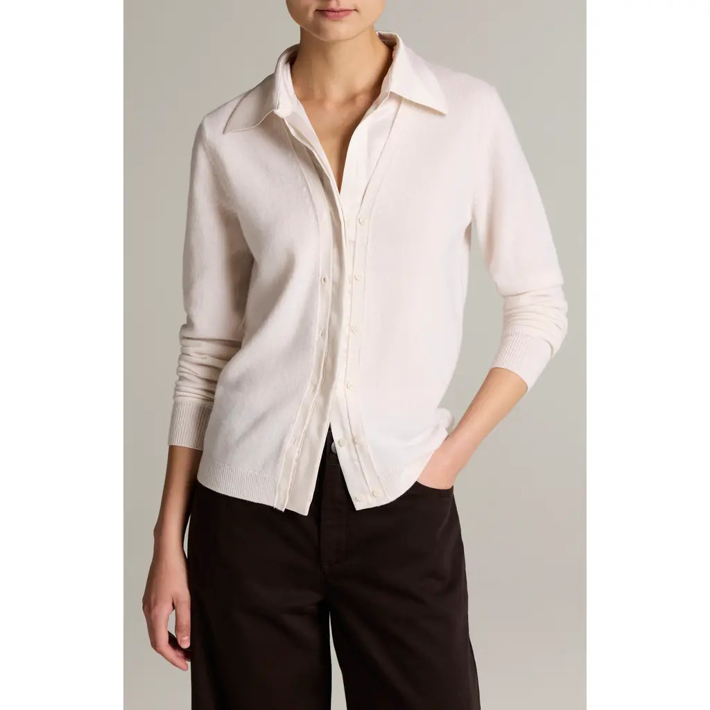 Vince Mixed Media Cashmere Cardigan in Off White at Nordstrom, Size X-Large | Nordstrom