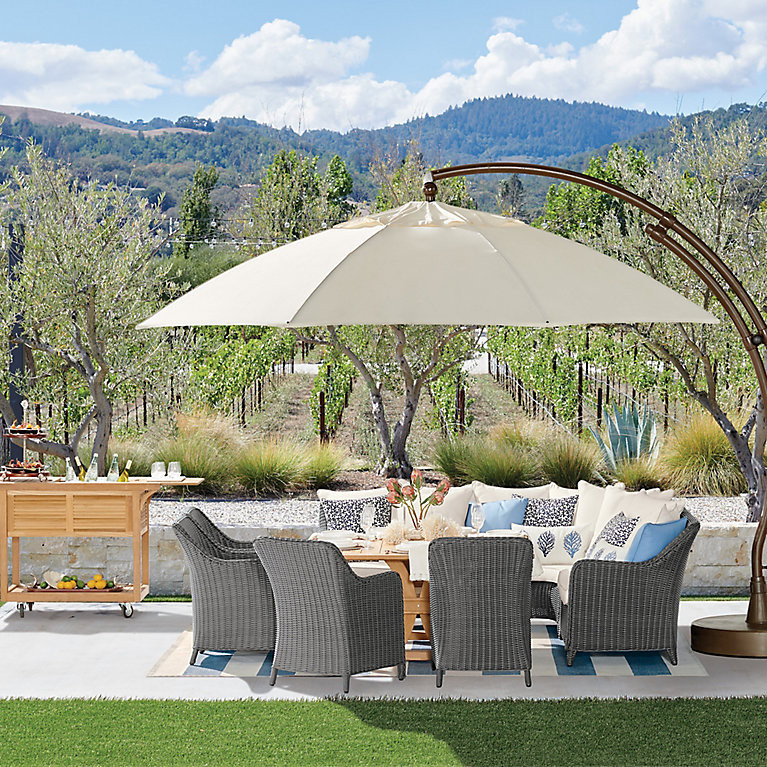 European Round Side Mount Umbrella with Base | Frontgate