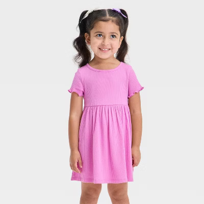 Toddler Girls' Short Sleeve Solid Ribbed Dress - Cat & Jack™ Purple 12M: A-Line, Crew Neck | Target