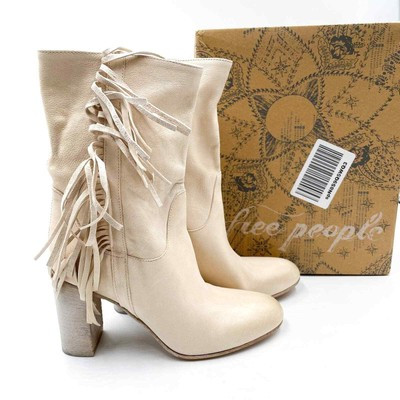 New Free People Wild Rose Slouch Boots Cream Leather Fringe Block Heel Sz 38 / 8  | eBay | eBay US