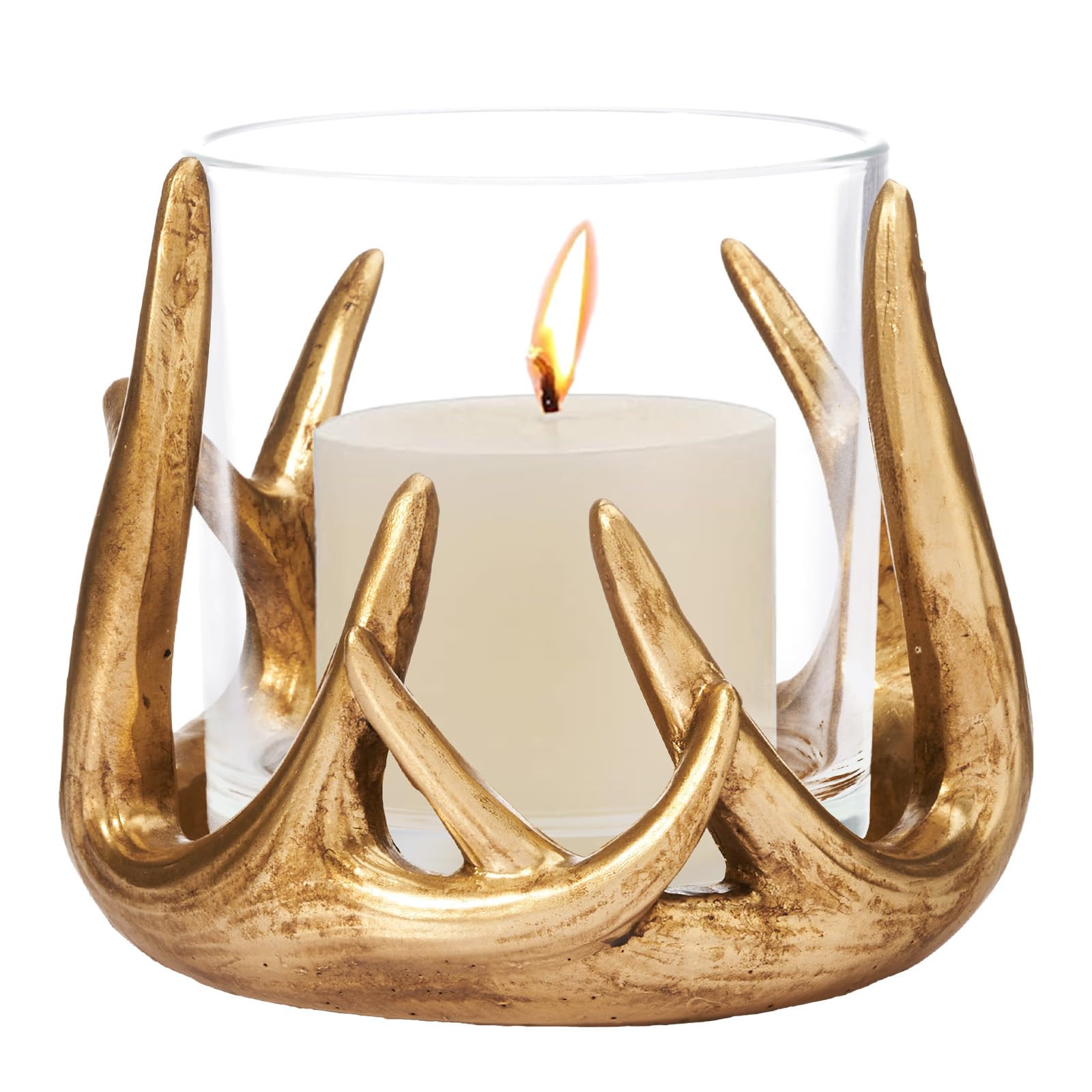 DN DECONATION Christmas Candle Holder, Reindeer Antler Tealight Candle Holder Gold Resin with Gla... | Amazon (CA)