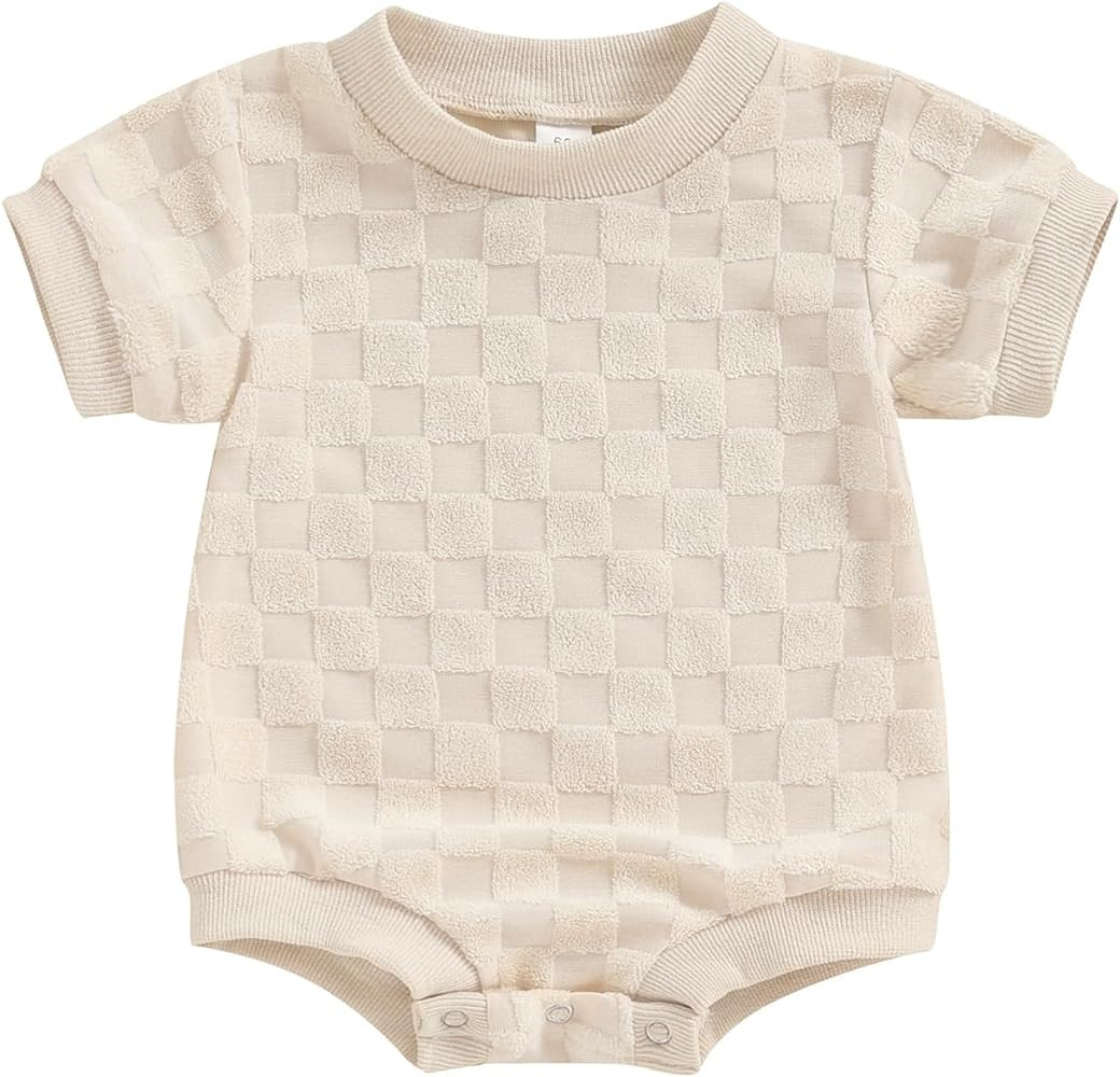 Newborn Baby Boys Girls Bubble Romper Cute Short Sleeve Crew Neck Checkerboard Bodysuit Infant Su... | Amazon (US)