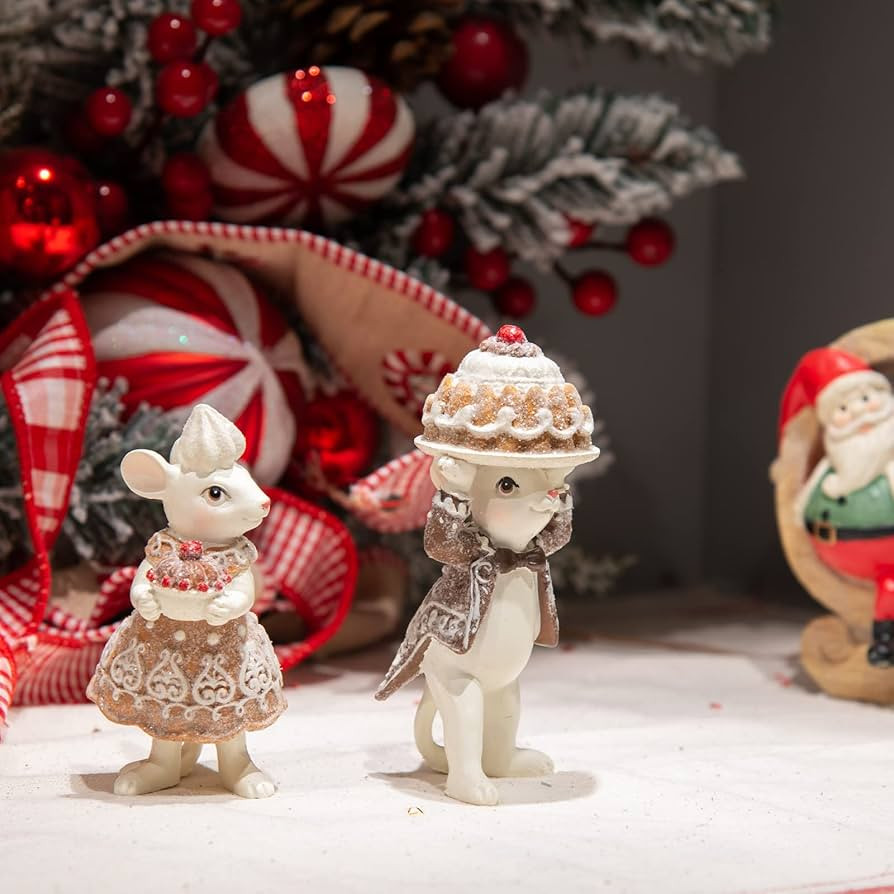 Braxio Gingerbread Christmas Mouse Collectible Figurine - Christmas Tabletop Decorations Set of 2... | Amazon (US)