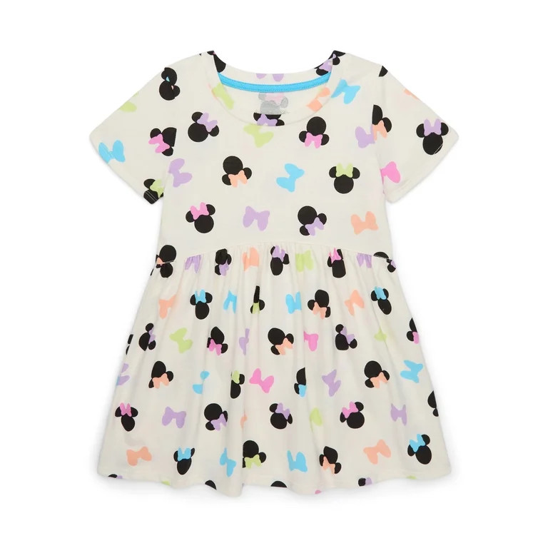 Minnie Mouse Toddler Girl Allover Print Dress with Short Sleeves, Sizes 12M-5T | Walmart (US)