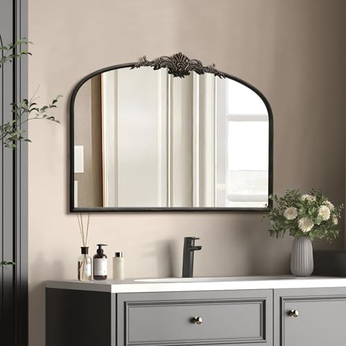 Besdomus Vintage Arched Black Mirror: 32"x24" Large Black Vintage Wall Mounted Mirror - Baroque Traditional Ornate for Living Room/Fireplace/Bathroom- Wall Decor for Interior Designers | Amazon (US)