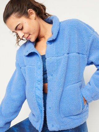 Cozy Sherpa Snap-Front Flurry Crop Jacket for Women | Old Navy (US)