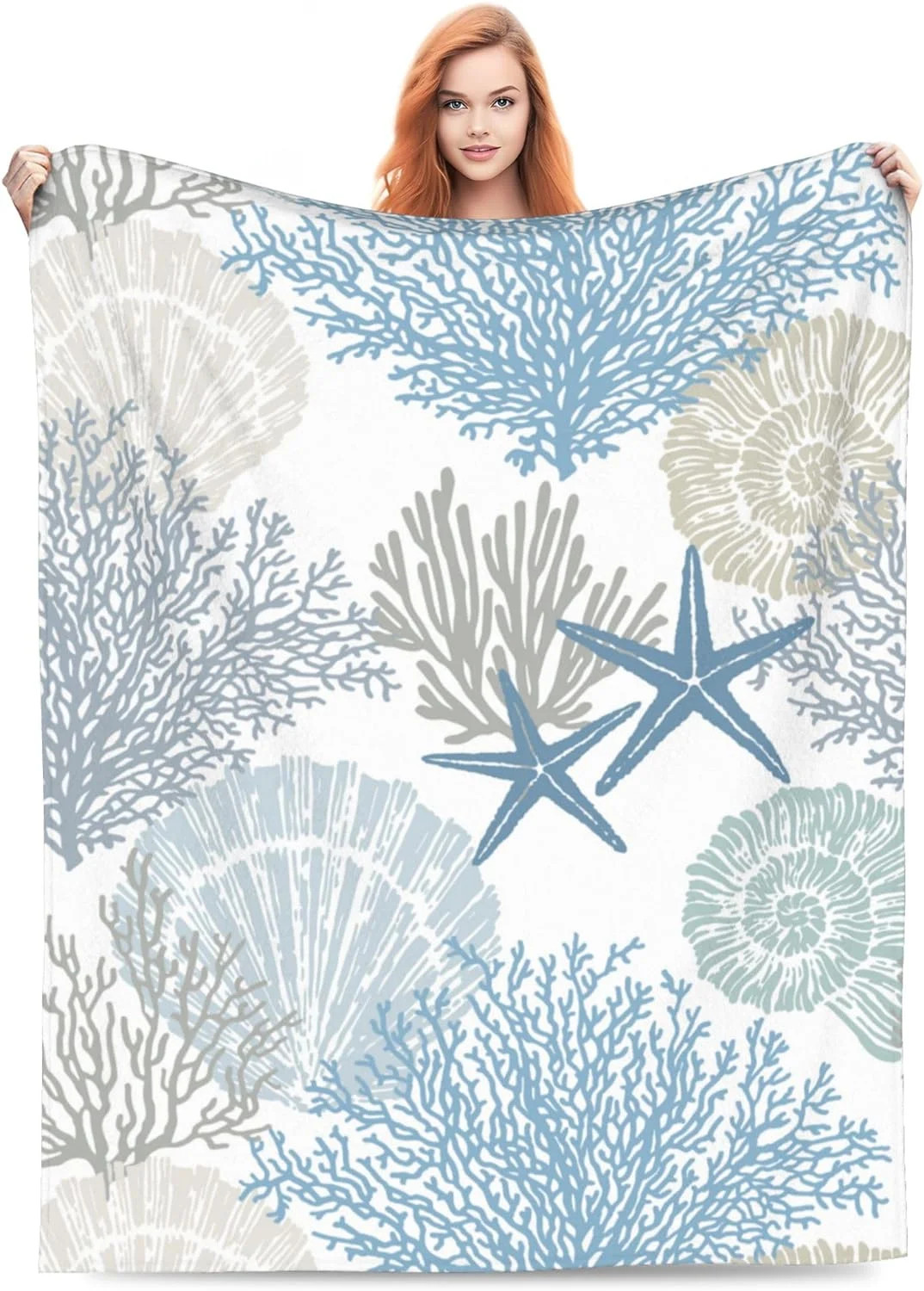 Nautical Coastal Blanket Starfish Seashell Coral Beach Themed Throw Blankets Gifts for Adults Sea... | Walmart (US)