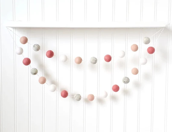 Coral Nursery Decor, Girl Nursery Decor, Pink Nursery Decor, Felt Ball Garland, Pom Pom Garland | Etsy (US)