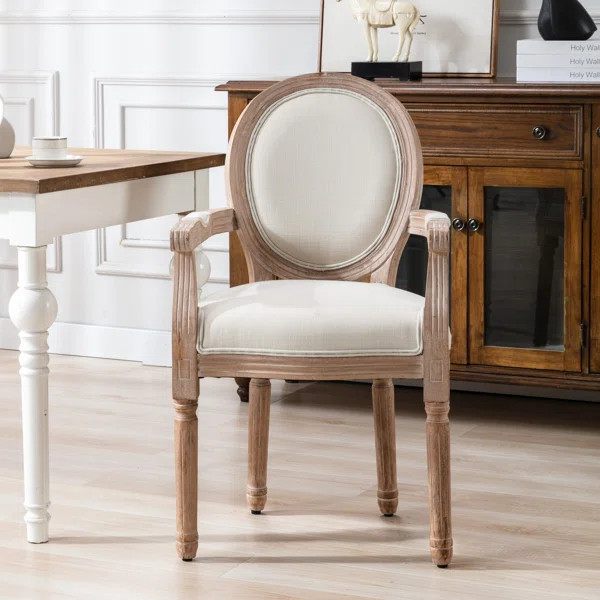 Burgoyne Linen Upholstered King Louis Back Arm Chair in Beige | Wayfair North America