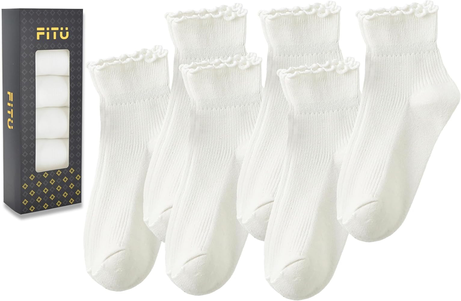 Women's Trim Ruffle Frilly Turn Cuff Socks - Cute Vintage Dress Crew Ankle Boot Socks | Amazon (US)