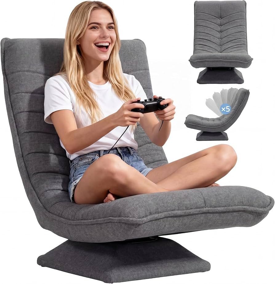 Sessel Wohnzimmer Bodenstuhl 360\u00b0 Drehbar, Bodensessel mit Verstellbarer R\u00fcckenlehne, B... | Amazon (DE)
