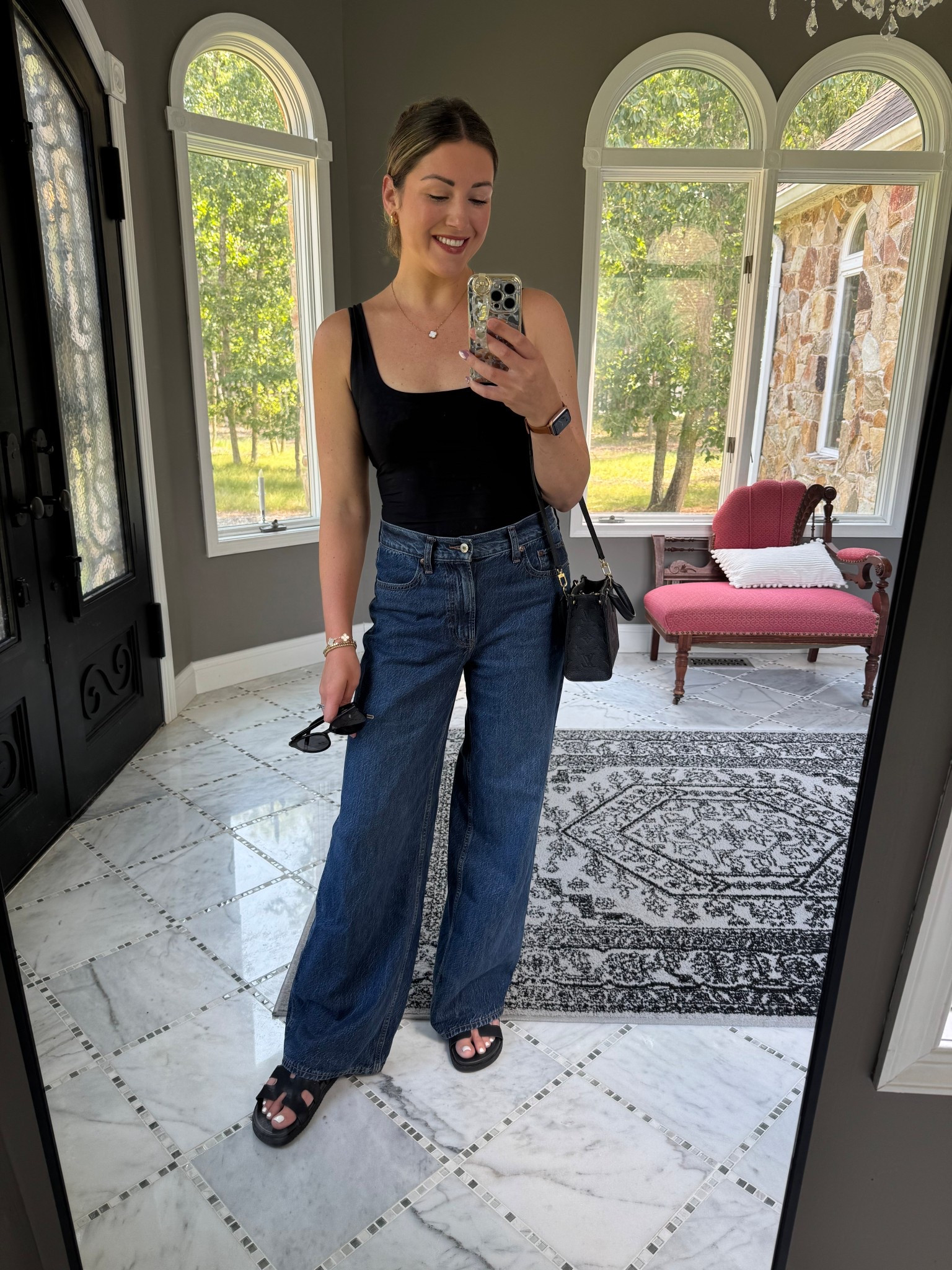 Not a regular mom, a cool mom. 

Wide leg jeans, mom outfit, outfit of the day, black tank top, black sandals, fall transitional outfit, fall transition outfit, mom jeans, baggy jeans, Abercrombie jeans, dark wash jeans, black sunglassess, casual outfit, everyday outfit, casual look 

#LTKFindsUnder50 #LTKStyleTip