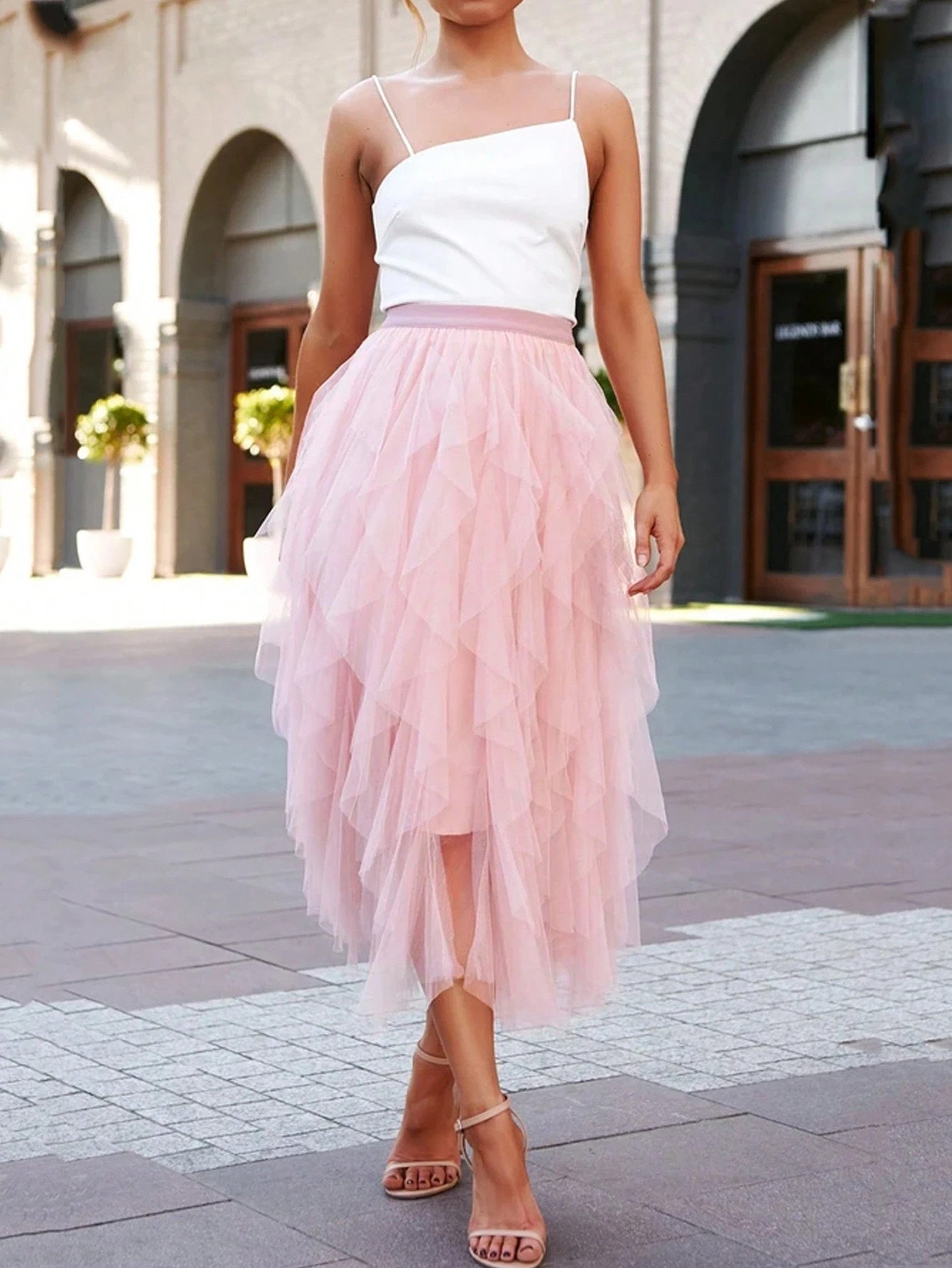 Layered Hem Mesh Overlay Skirt | SHEIN