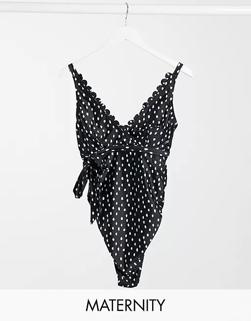 Peek & Beau Maternity Exclusive Scallop swimsuit in polka dot | ASOS (Global)