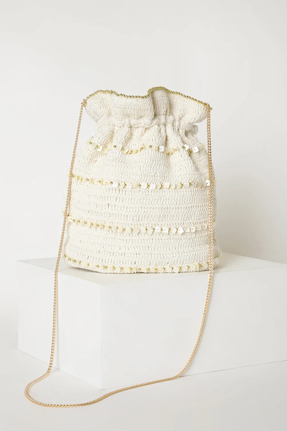 Basic Beach Cream Beaded Bucket Bag | Lulus (US)