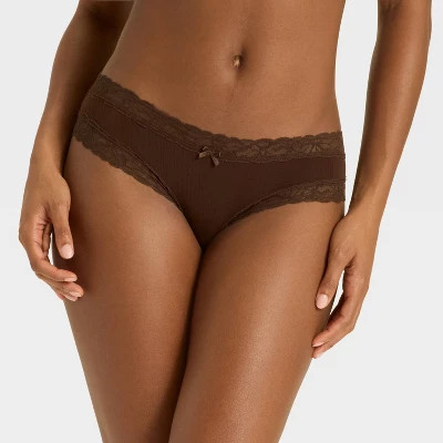 Women's Modal Blend Cheeky Underwear with Lace - Auden™ Dark Brown XS | Target