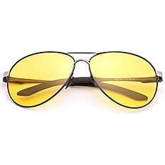 Aviator Night Vision Driving Glasses for Men Women Anti Glare Sunglasses Polarized Yellow Metal F... | Amazon (UK)