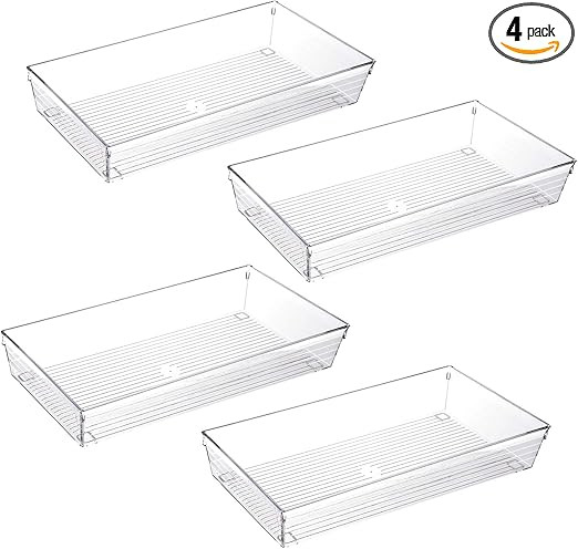 4 Pack 12"x 6" Large Size Clear Plastic Desk Drawer Organizer Tray Bathroom Office Kitchen Utensi... | Amazon (US)