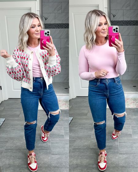 Cute and casual outfit of the day. 

Love this comfy bodysuit. Wearing a medium. 28 short in the jeans but could have done a 27 regular and then just cut the hem off. Cardigan is so cute and girly from Amazon. 

#LTKfindsunder50 #LTKsalealert #LTKfindsunder100