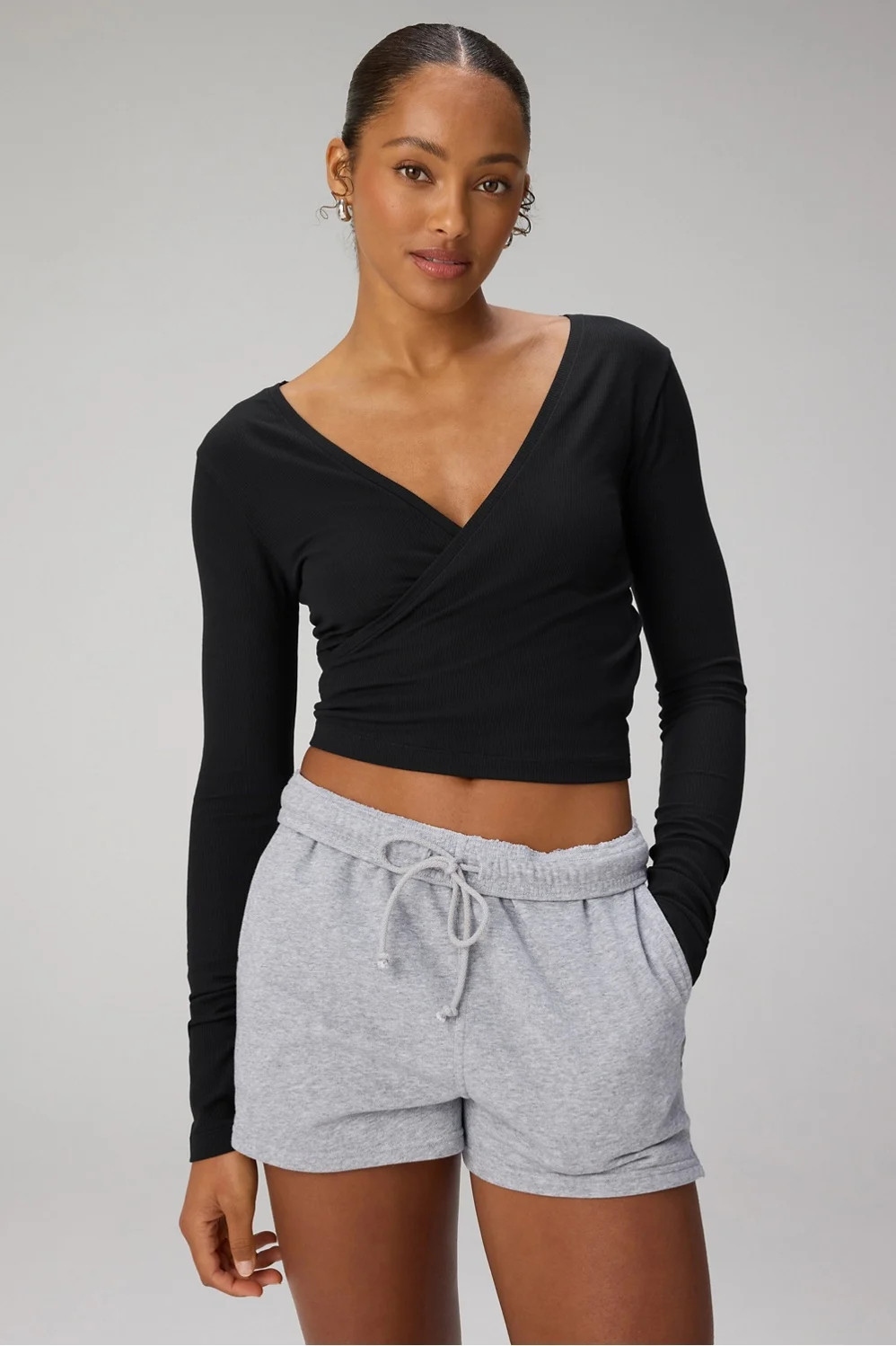 Modal Rib V-Neck Crop L/S Top | Fabletics