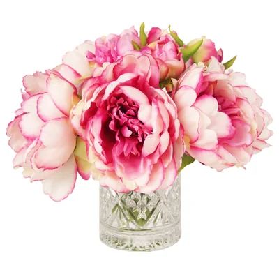 Faux Pink & White Peony in Decorative Glass Vase | Wayfair North America