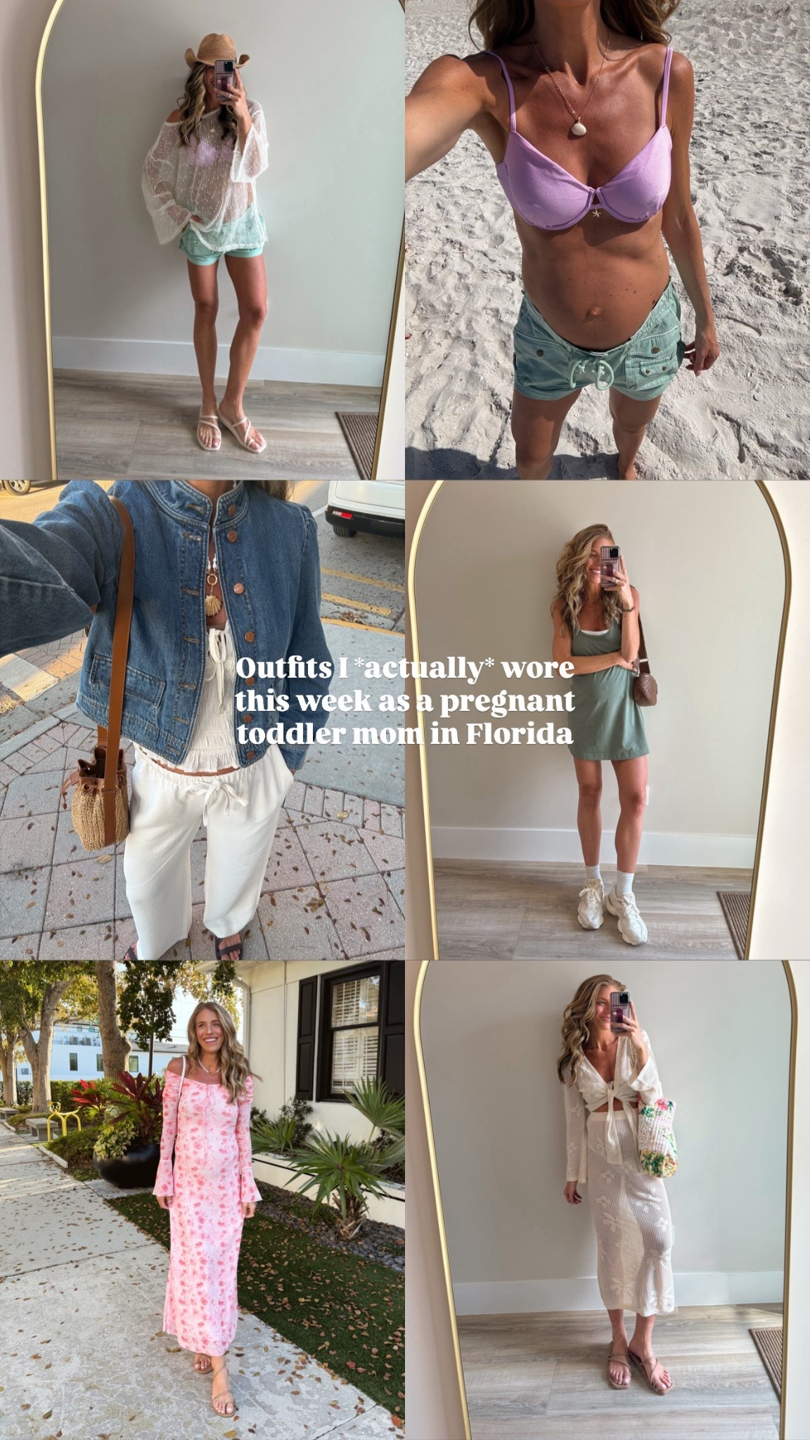 Outfits I wore this week as a pregnant toddler mom on vacation 
Sizing:
Top two looks: sized down to small in shorts, medium in top and swimsuit

Middle left look: 
Medium/6 in jacket
Small in top
Medium long in pants for pregnancy run tts . Not see through and almost impossible to wrinkle 
Bottom left look: medium in dress for pregnancy 

Middle right look:  dress sold out from Abercrombie

L
Bottom right look: medium in coverup for length and pregnanc. Medium in suit. Full coverage 





#LTKdayinmylife #LTKmomlife #LTKootd