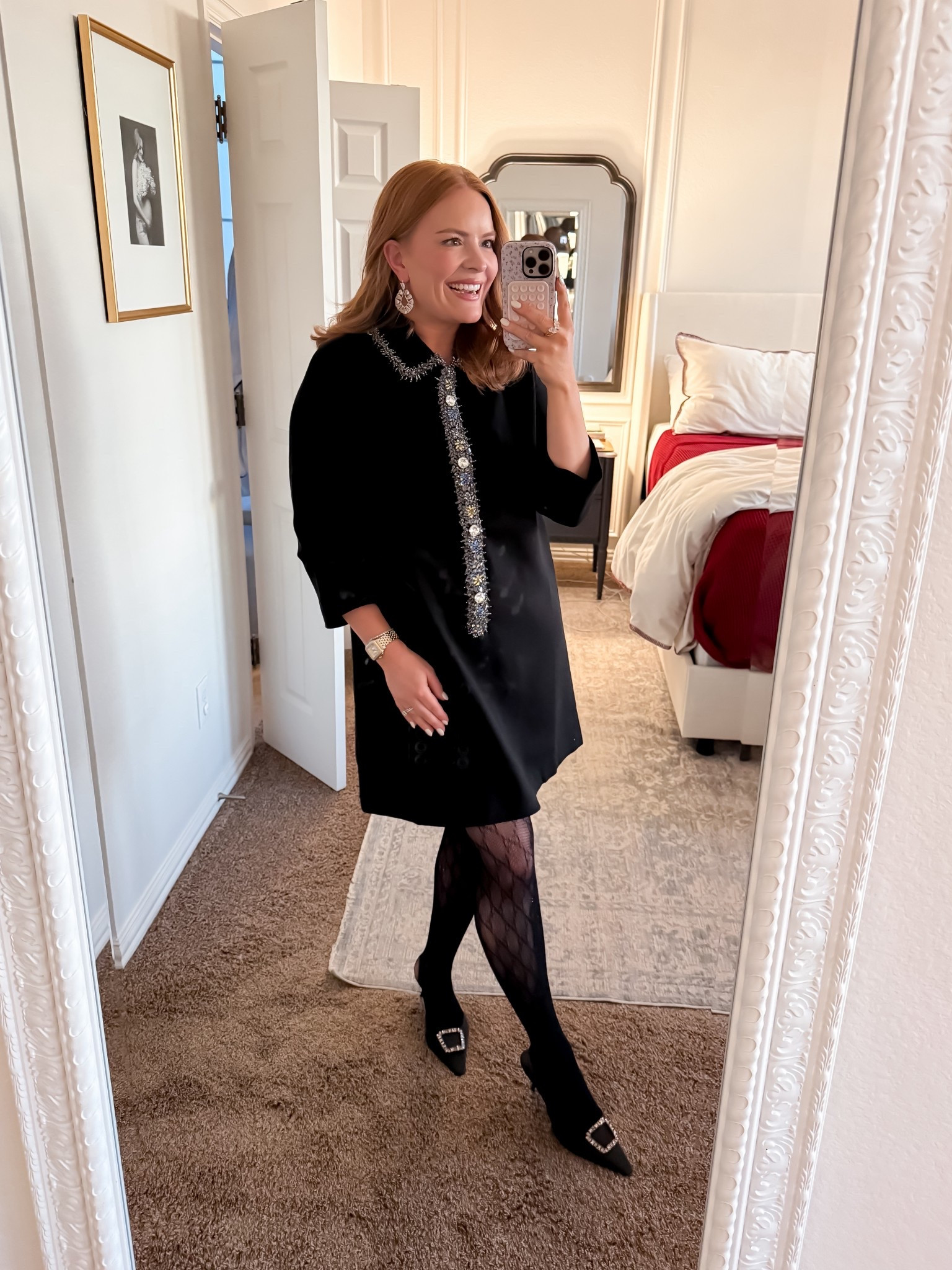 Last night’s NYE outfit ✨ but this black embellished shift dress is way too good to save just for the holidays. Perfect for work events, date nights, weddings, or anytime you need an elevated little black dress. I styled it with statement earrings, sheer tights, and classic heels for an easy polished look.

#LTKHoliday #LTKStyle #NYEOutfit #LittleBlackDress #WorkwearStyle #OccasionDress #ClassicStyle