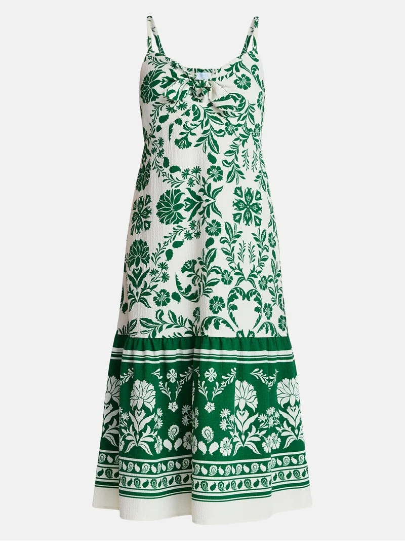 Time and Tru Women's Tie Bodice Strappy Midi Dress, Sizes XS-XXXL | Walmart (US)